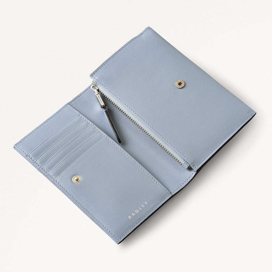 Oak Street Leather Medium Flapover Wallet in Smoke Blue - 110706