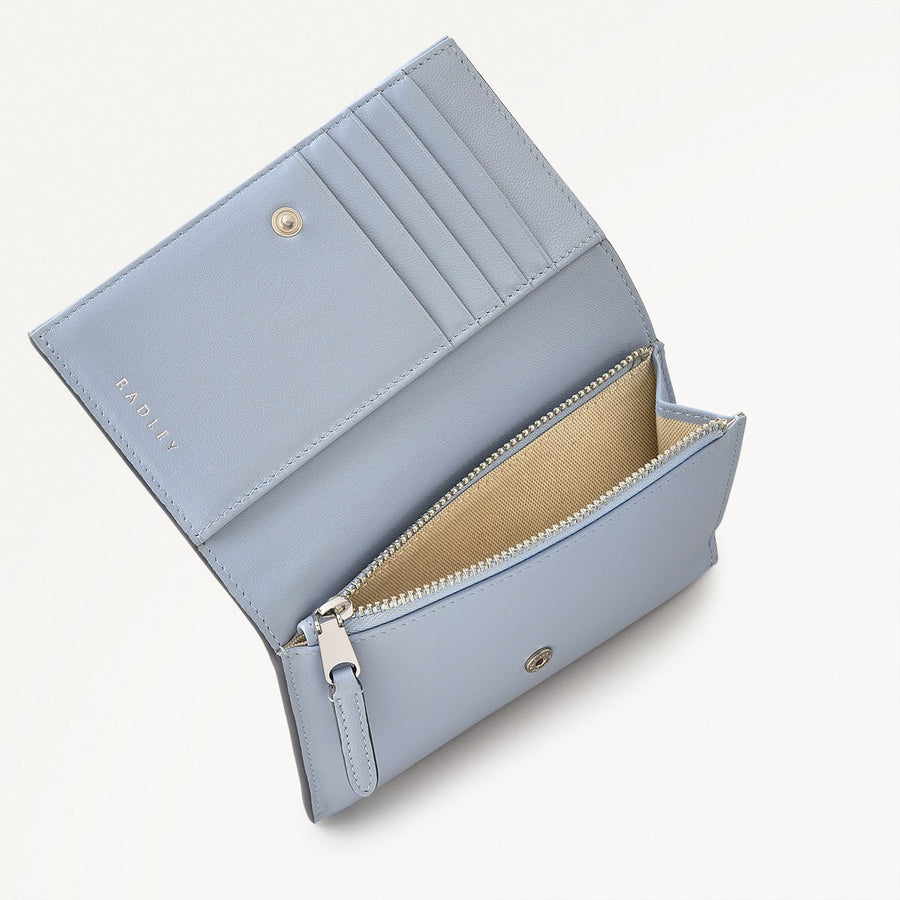 Oak Street Leather Medium Flapover Wallet in Smoke Blue - 110706