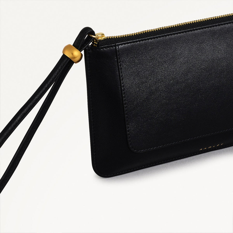 The Compton Leather Medium Ziptop Pouch in Black - 110708