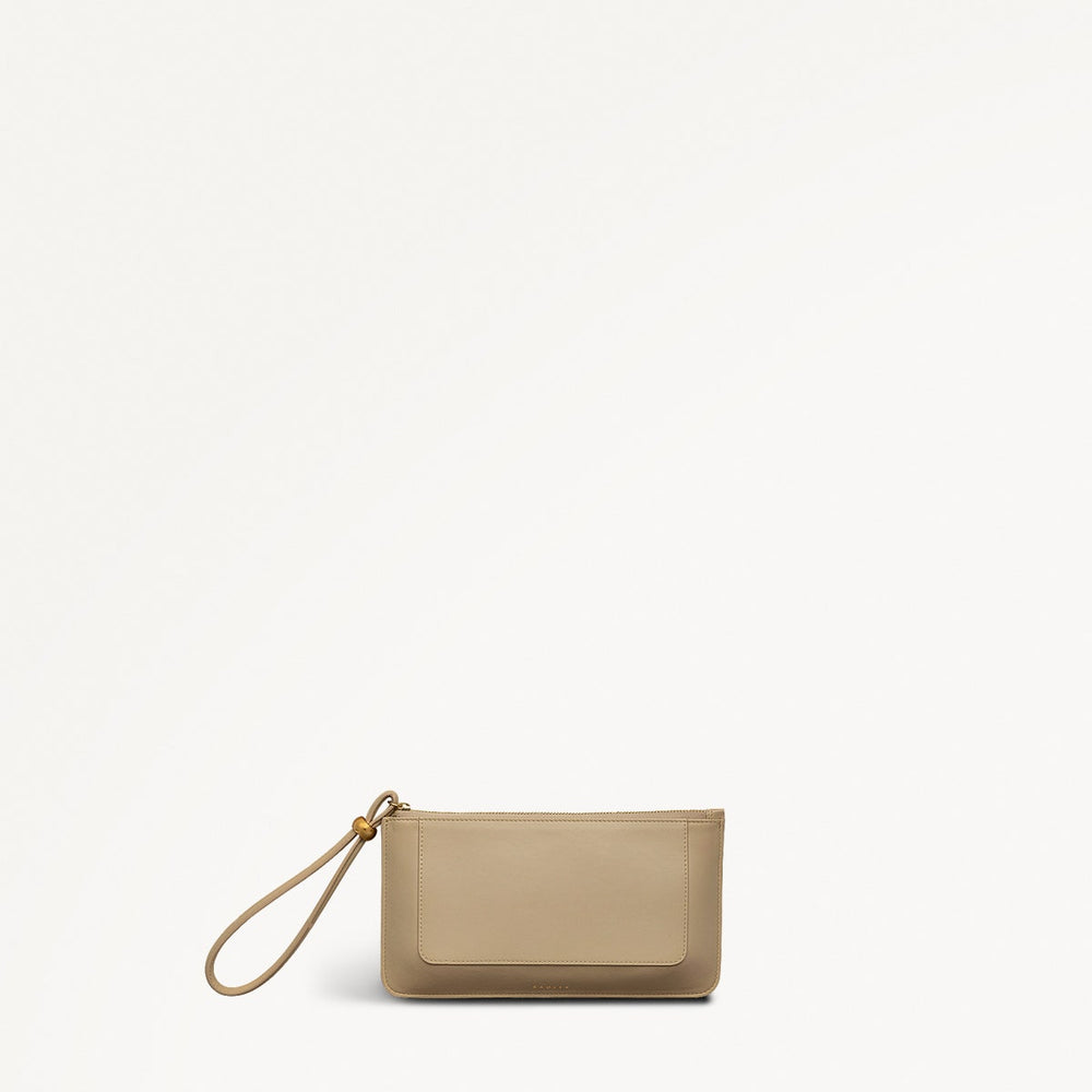 The Compton Leather Medium Ziptop Pouch in Stone - 110709