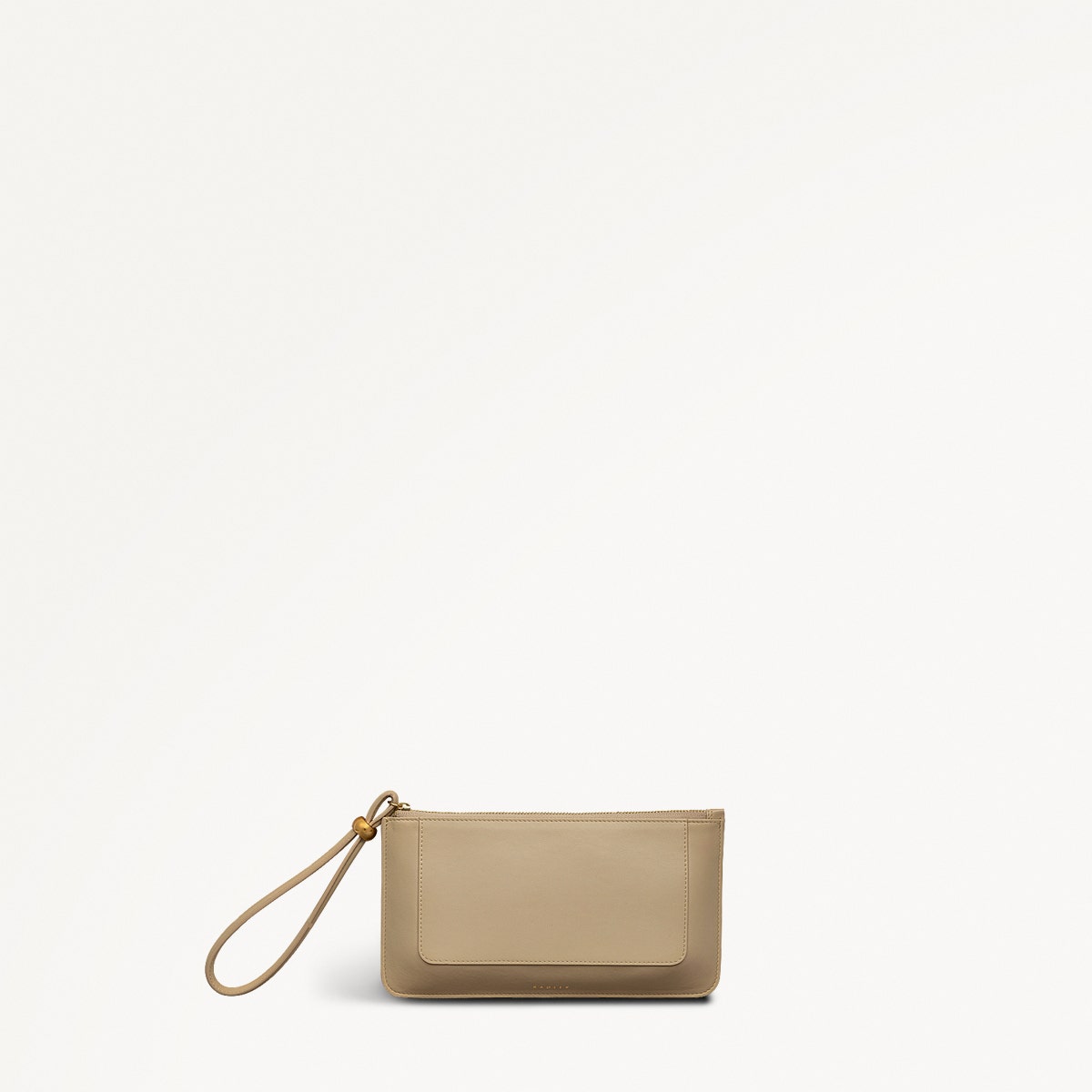 The Compton Leather Medium Ziptop Pouch in Stone - 110709