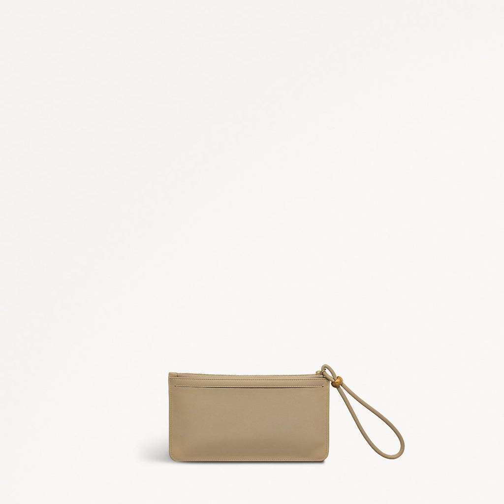 The Compton Leather Medium Ziptop Pouch in Stone - 110709