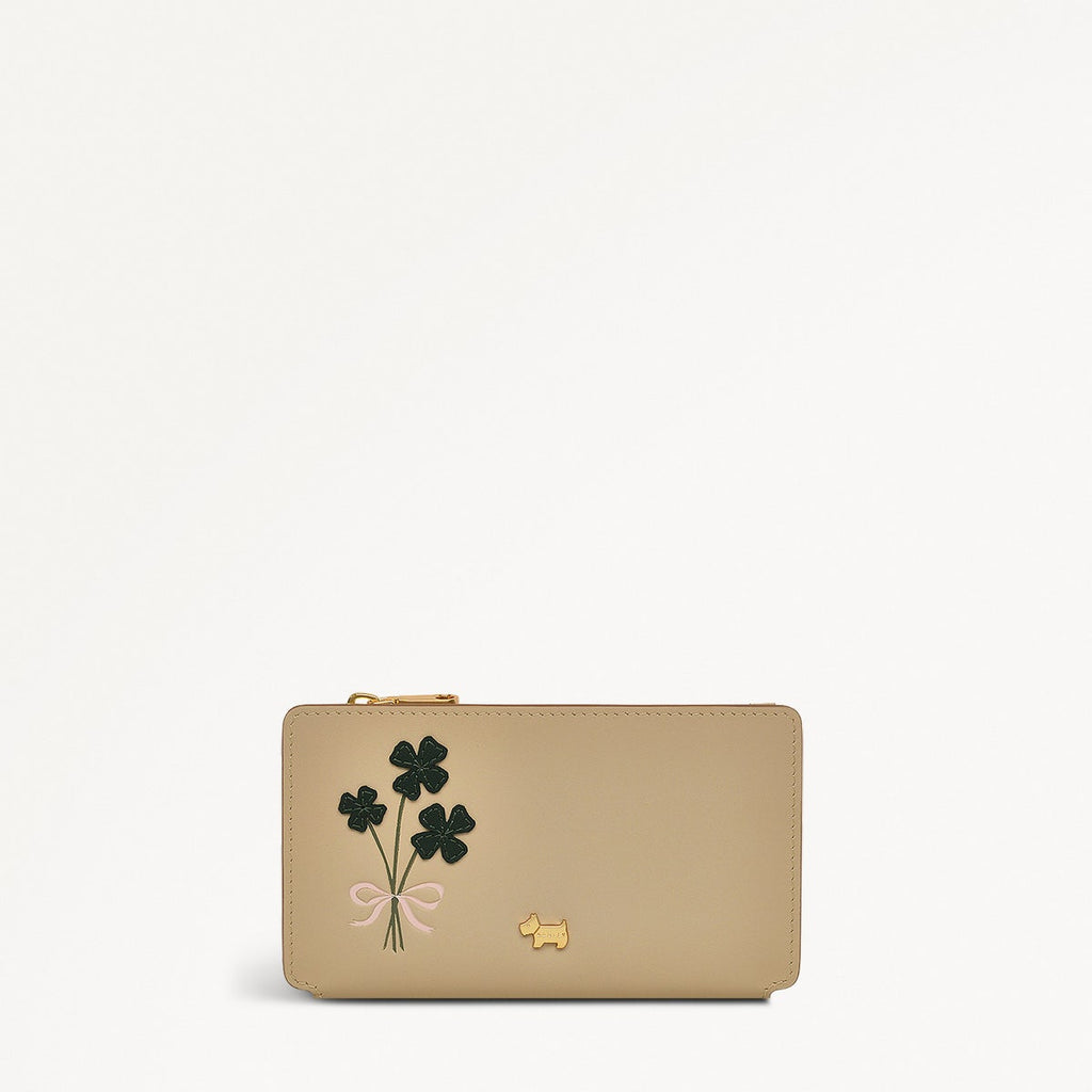 Lucky Charm Leather Medium Ziptop Wallet in Stone - 110716