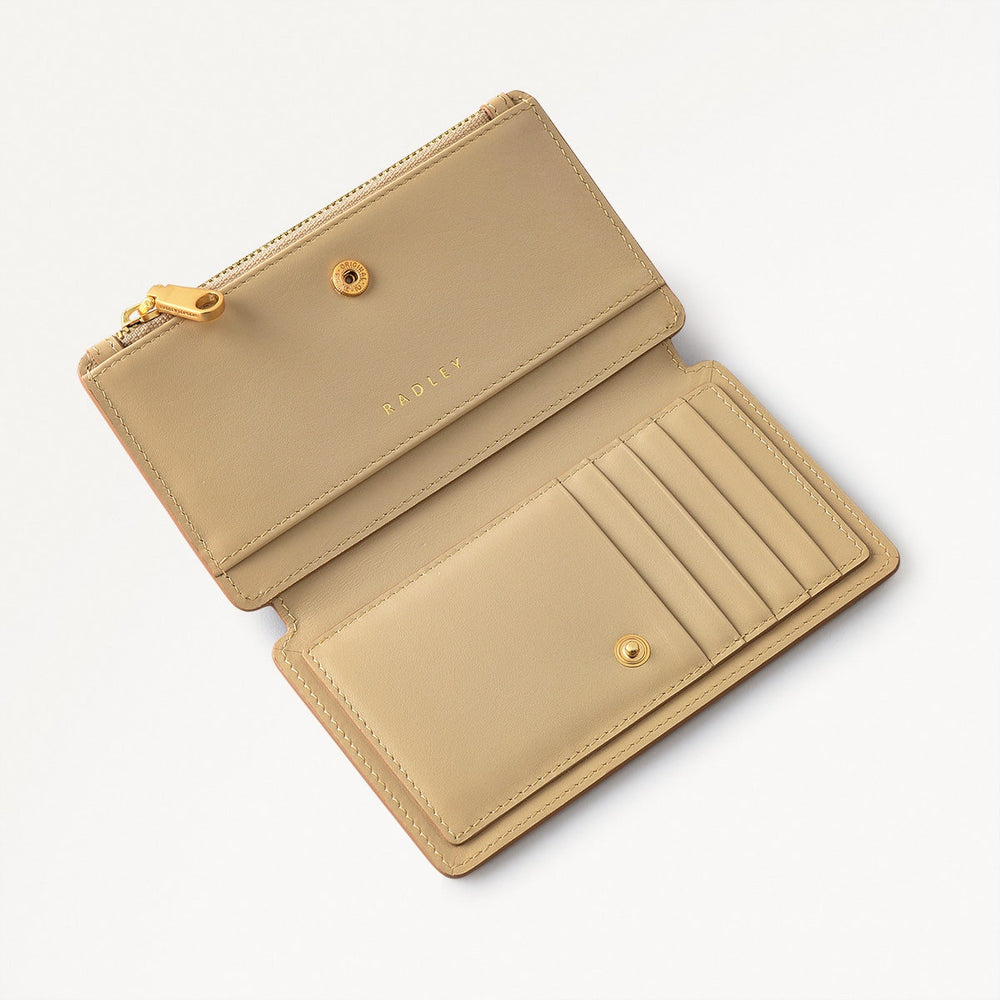 Lucky Charm Leather Medium Ziptop Wallet in Stone - 110716