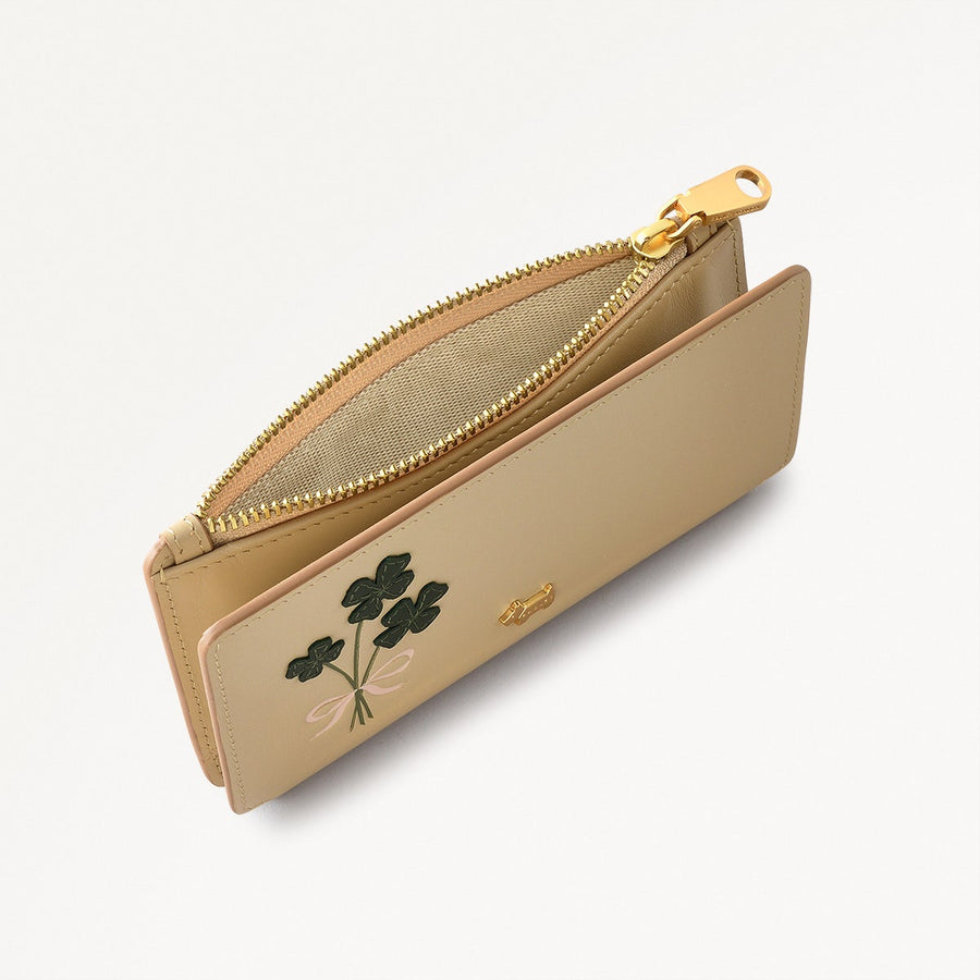 Lucky Charm Leather Medium Ziptop Wallet in Stone - 110716