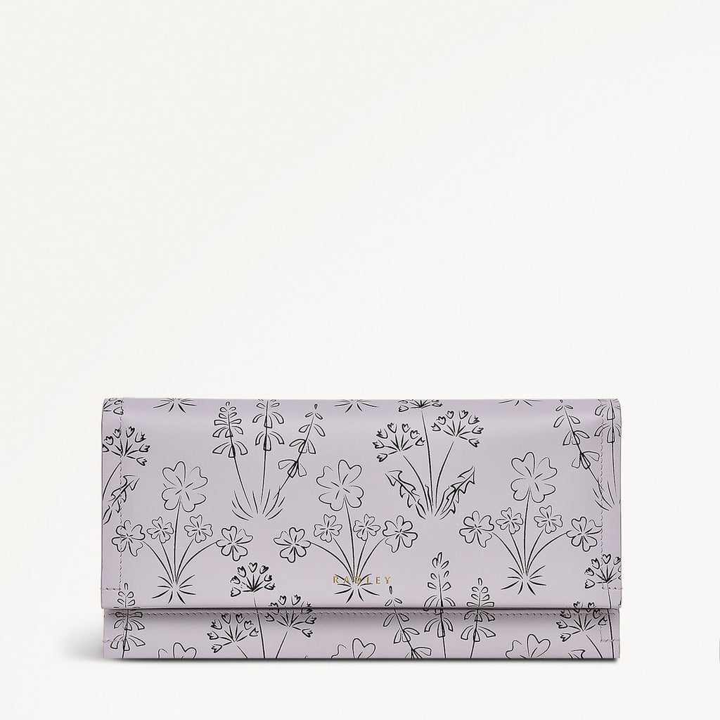 Wild Flowers Leather Large Flapover Wallet in Thistle - 110721