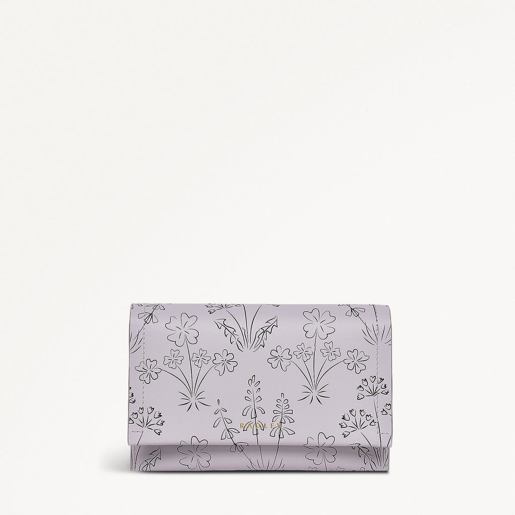 Wild Flowers Leather Medium Flapover Wallet in Thistle - 110722