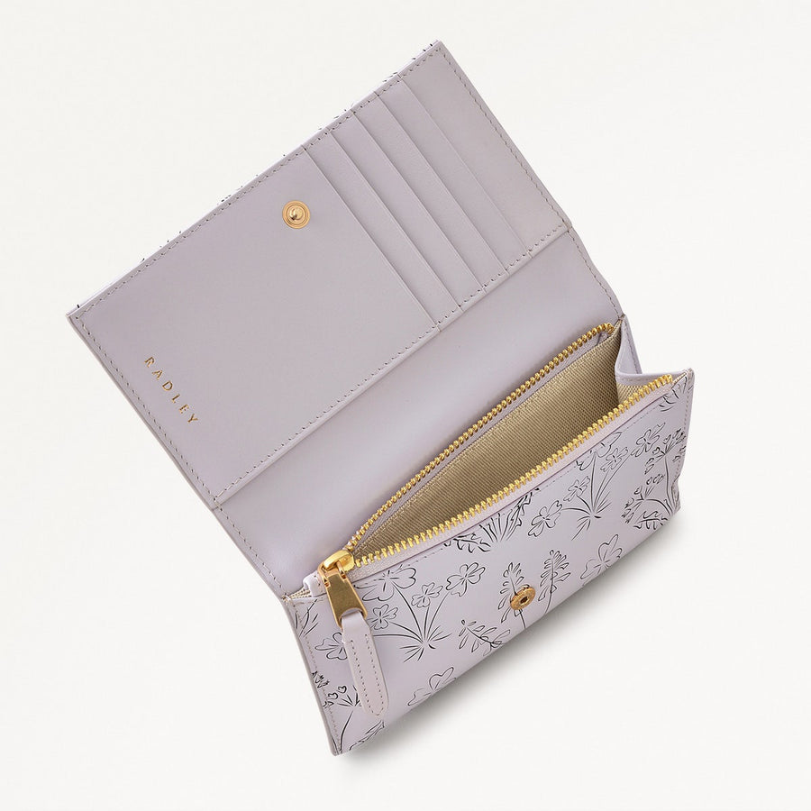 Wild Flowers Leather Medium Flapover Wallet in Thistle - 110722