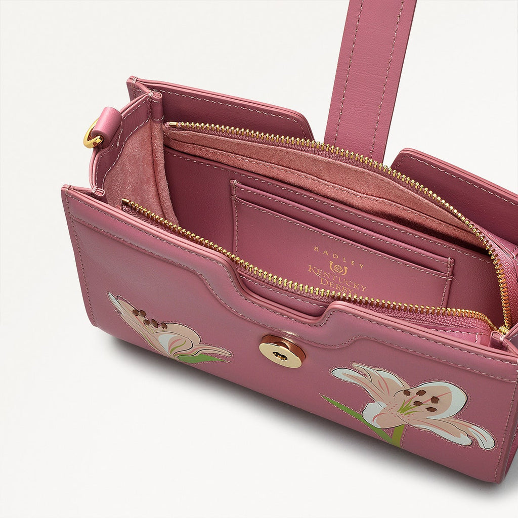 Kentucky Derby SS25 Leather Large Phone Cross Body Bag in Sienna Pink - 110723
