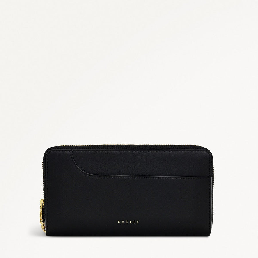 Pockets Leather Large Zip Around Wallet in Black - 110749