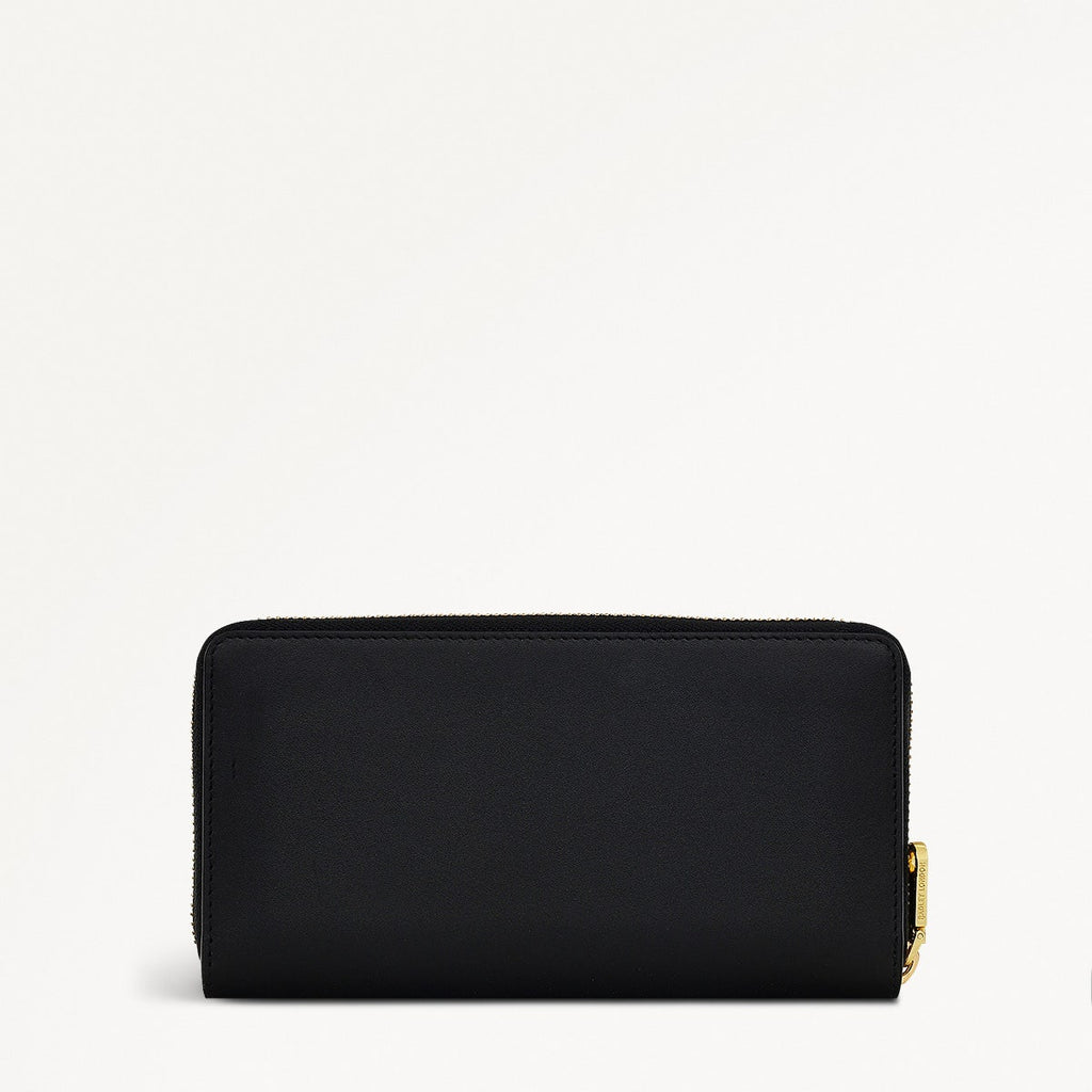 Pockets Leather Large Zip Around Wallet in Black - 110749