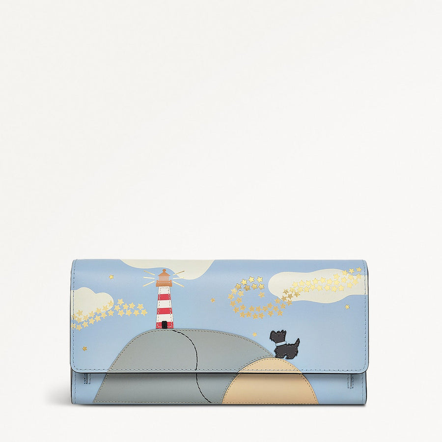 Lighthouse Leather Large Flapover Wallet in Smoke Blue - 110776