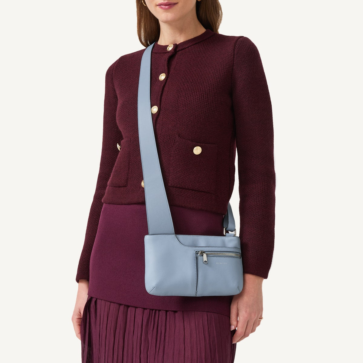 Pockets Mini Ziptop Cross Body Smoke Blue - 110810