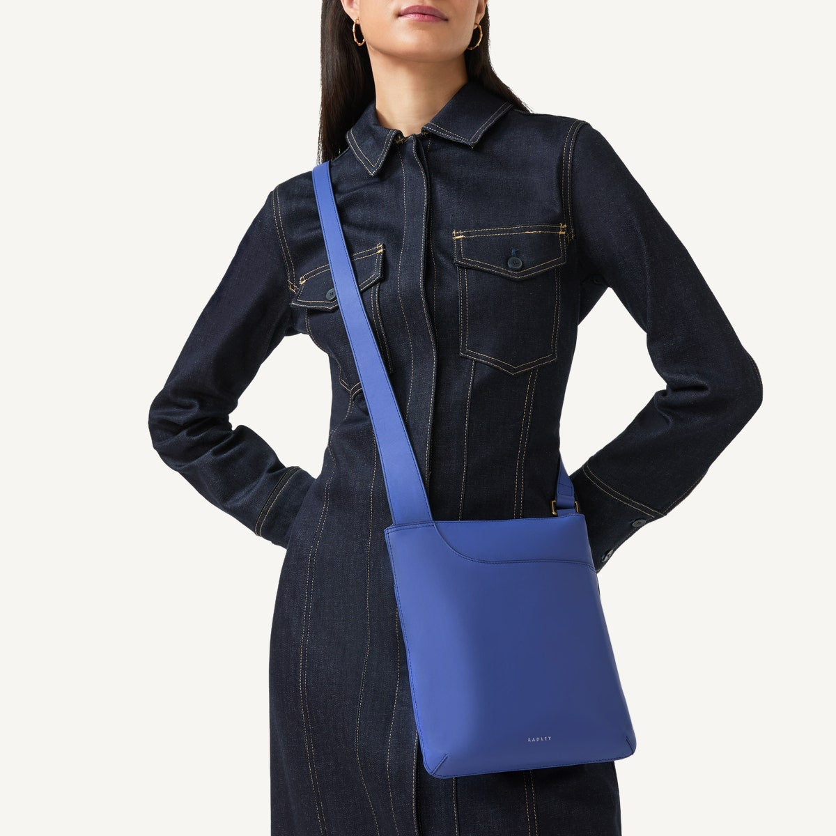 Pockets Medium Ziptop Cross Body Yves Blue - 110812
