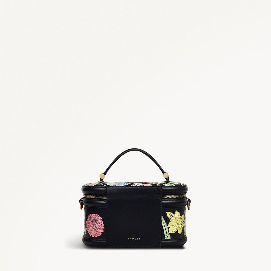 Southwell Gardens - Floral Fabric Medium Open Top Satchel in Black - 110855