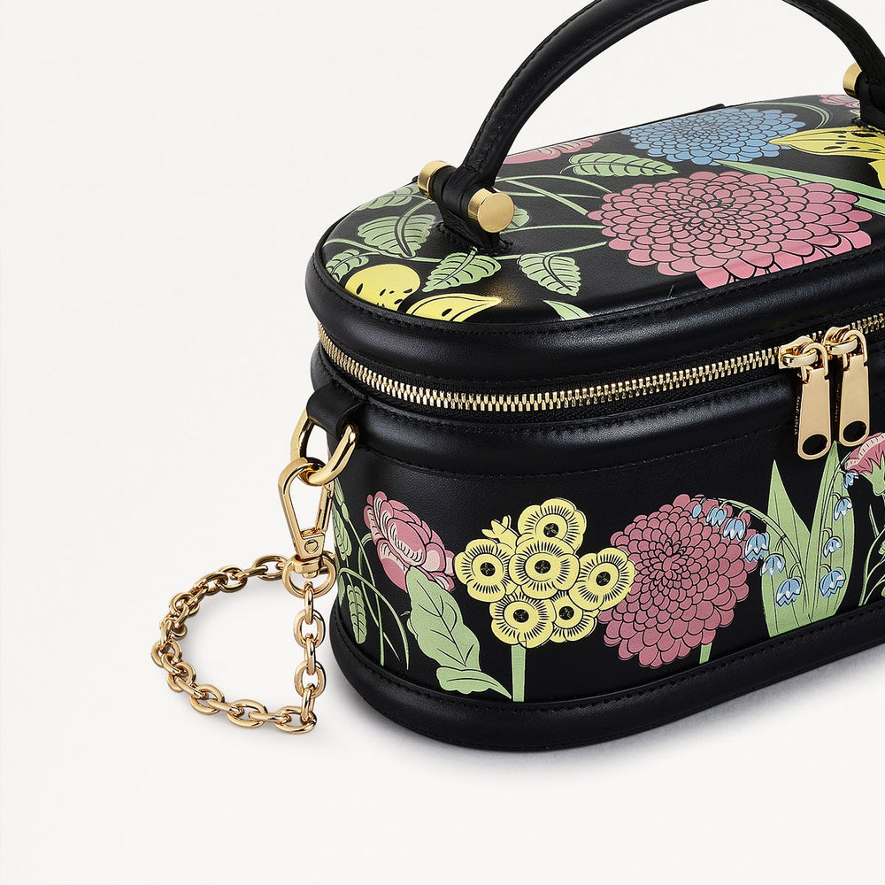 Southwell Gardens - Floral Fabric Medium Open Top Satchel in Black - 110855