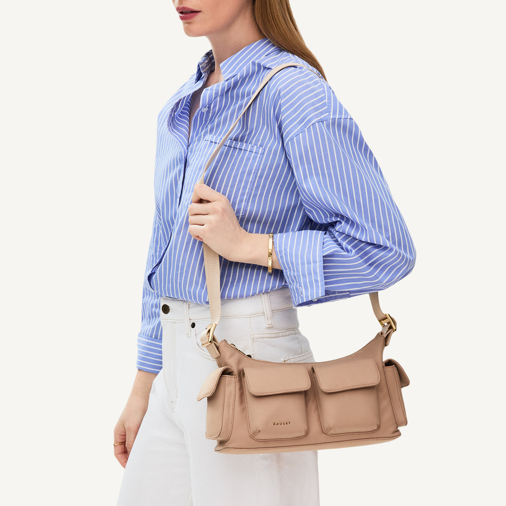 Guildford Grove Fabric Medium Ziptop Shoulder Bag in Stone - 110859