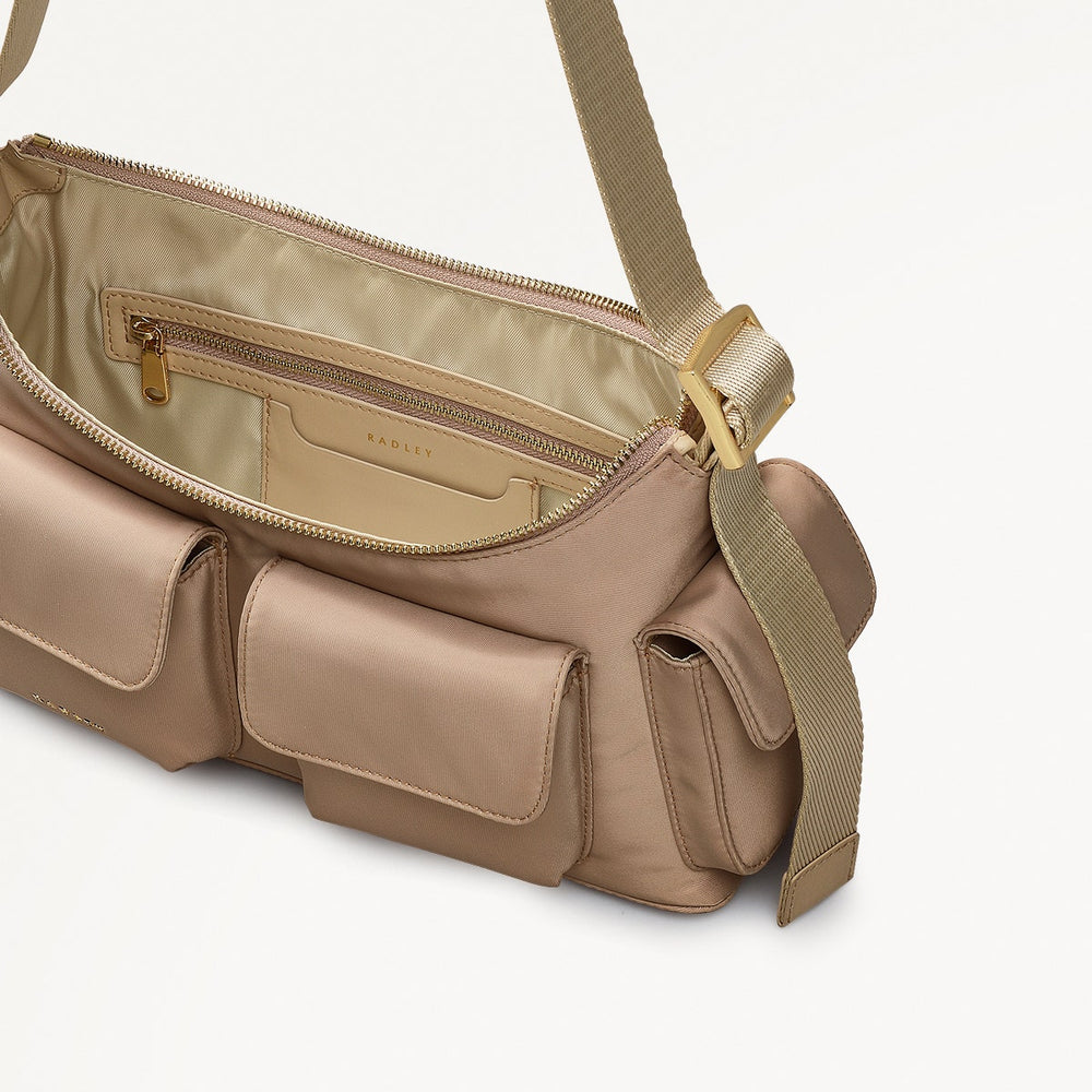 Guildford Grove Fabric Medium Ziptop Shoulder Bag in Stone - 110859