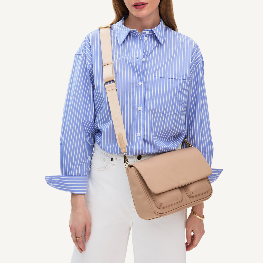 Guildford Grove Fabric Medium Flapover Cross Body Bag in Stone - 110860