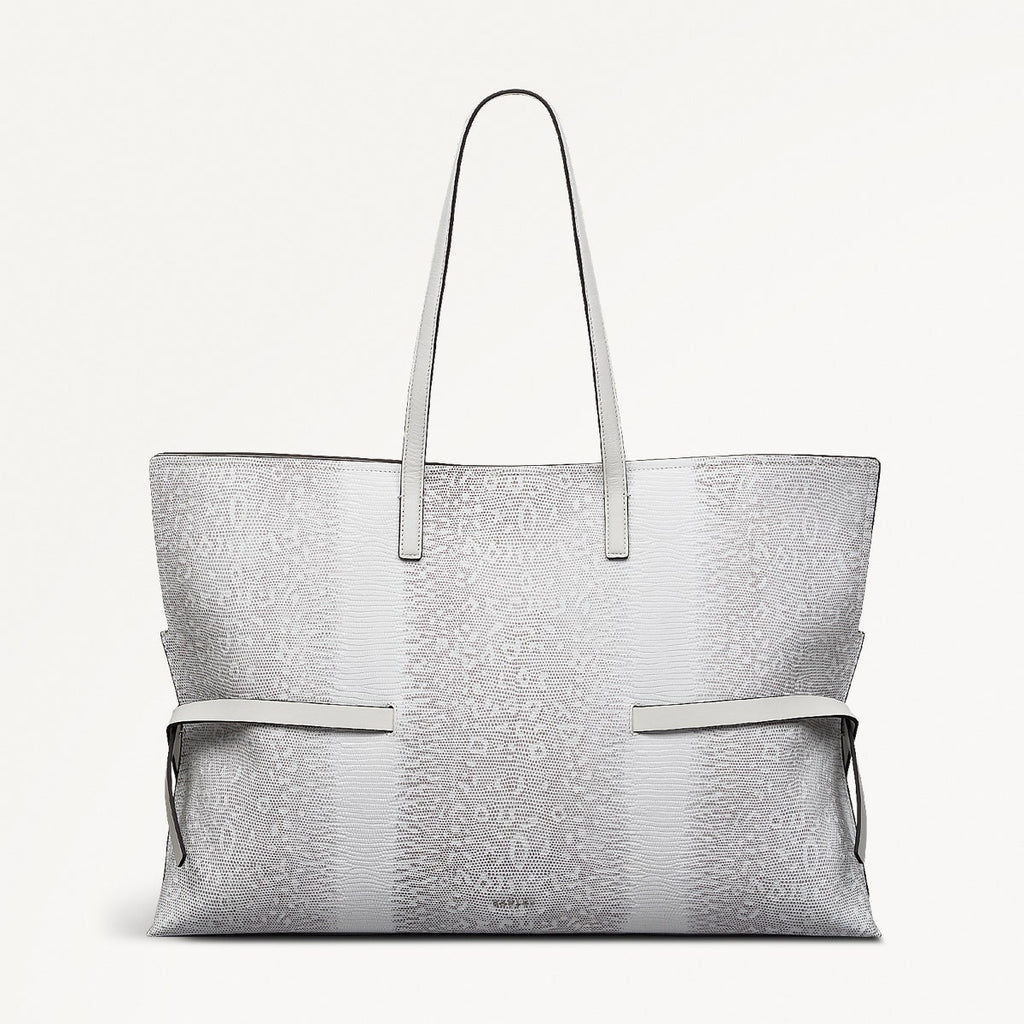 Fleet Street Leather Large Open Top Shoulder Bag in Bright White - 110863