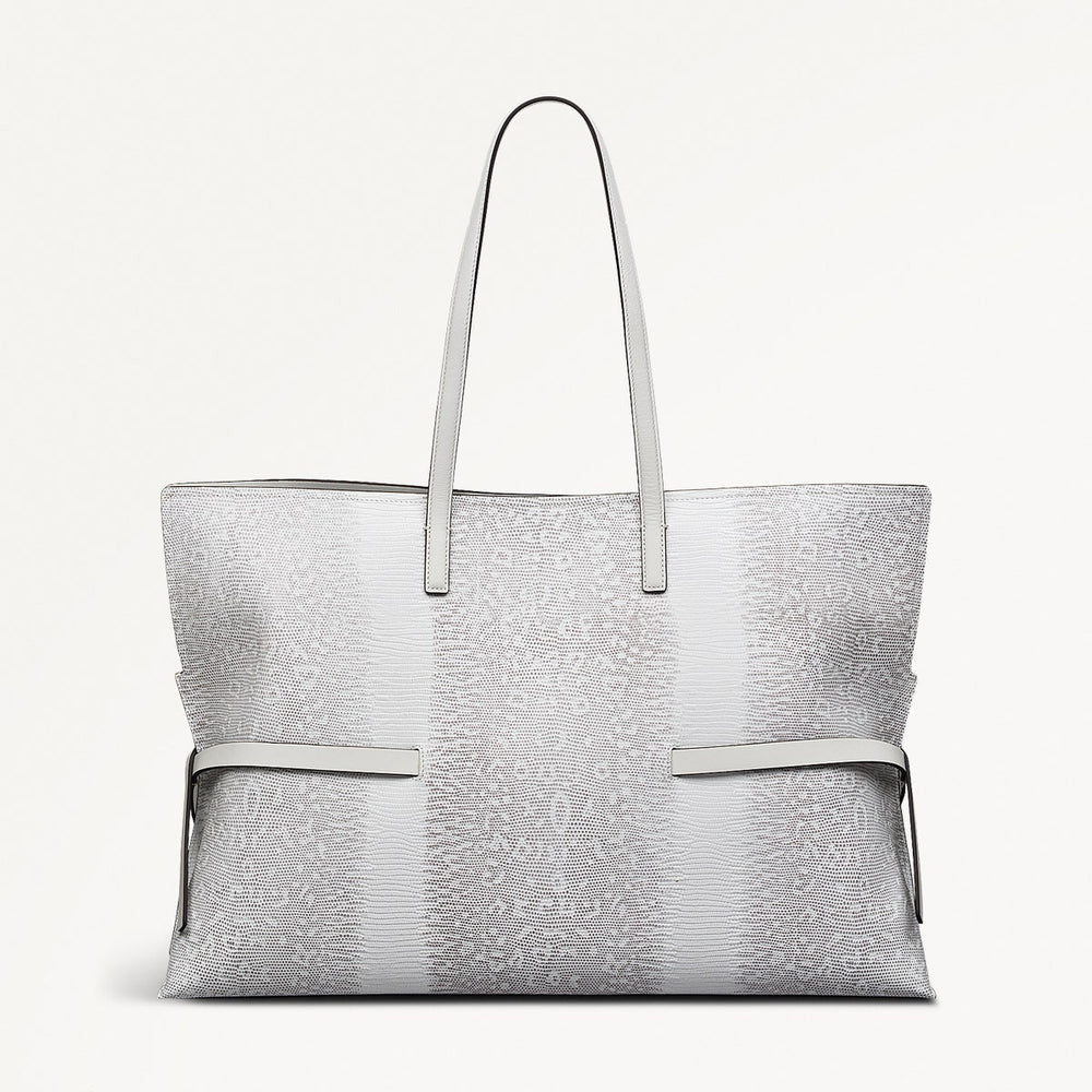 Fleet Street Leather Large Open Top Shoulder Bag in Bright White - 110863