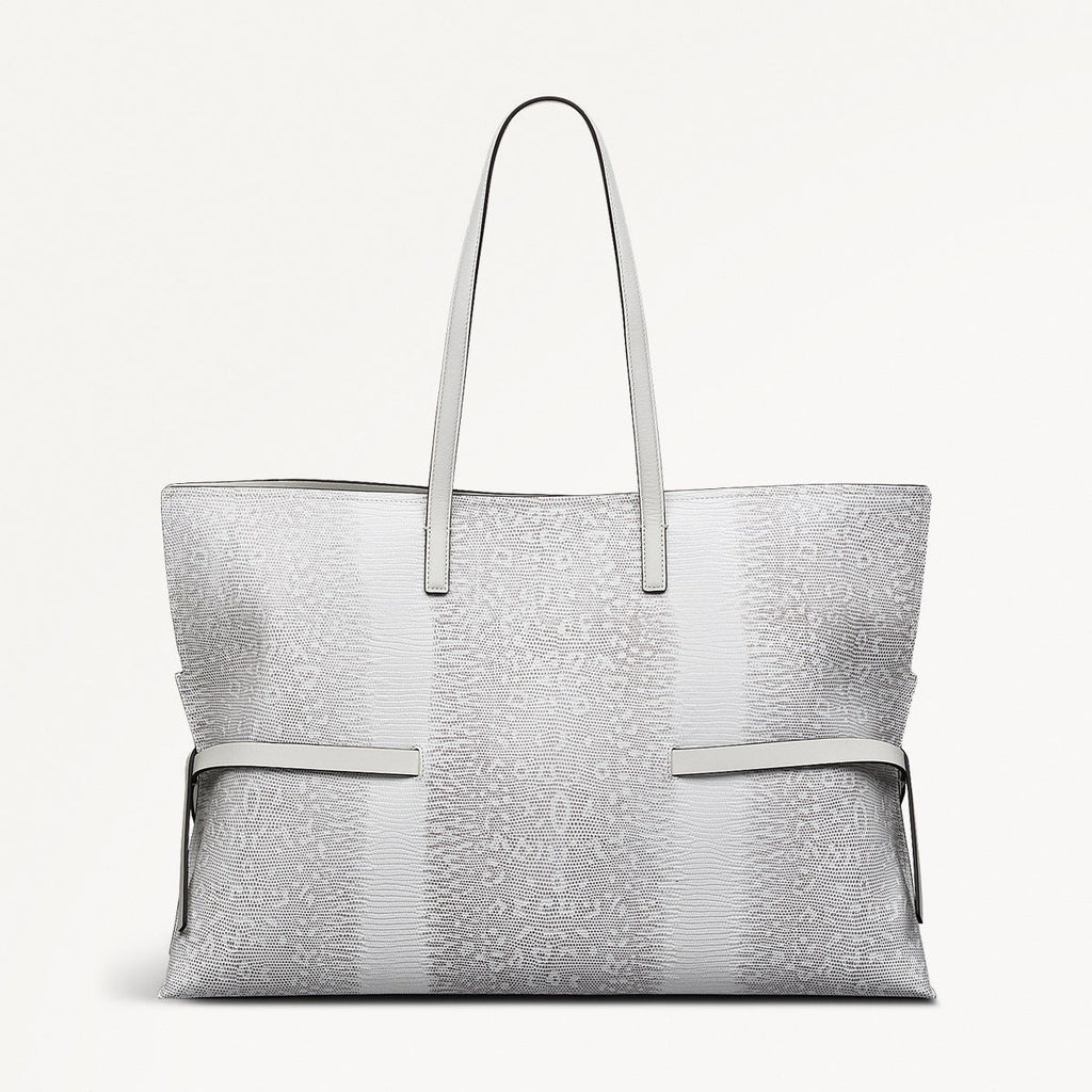 Fleet Street Leather Large Open Top Shoulder Bag in Bright White - 110863