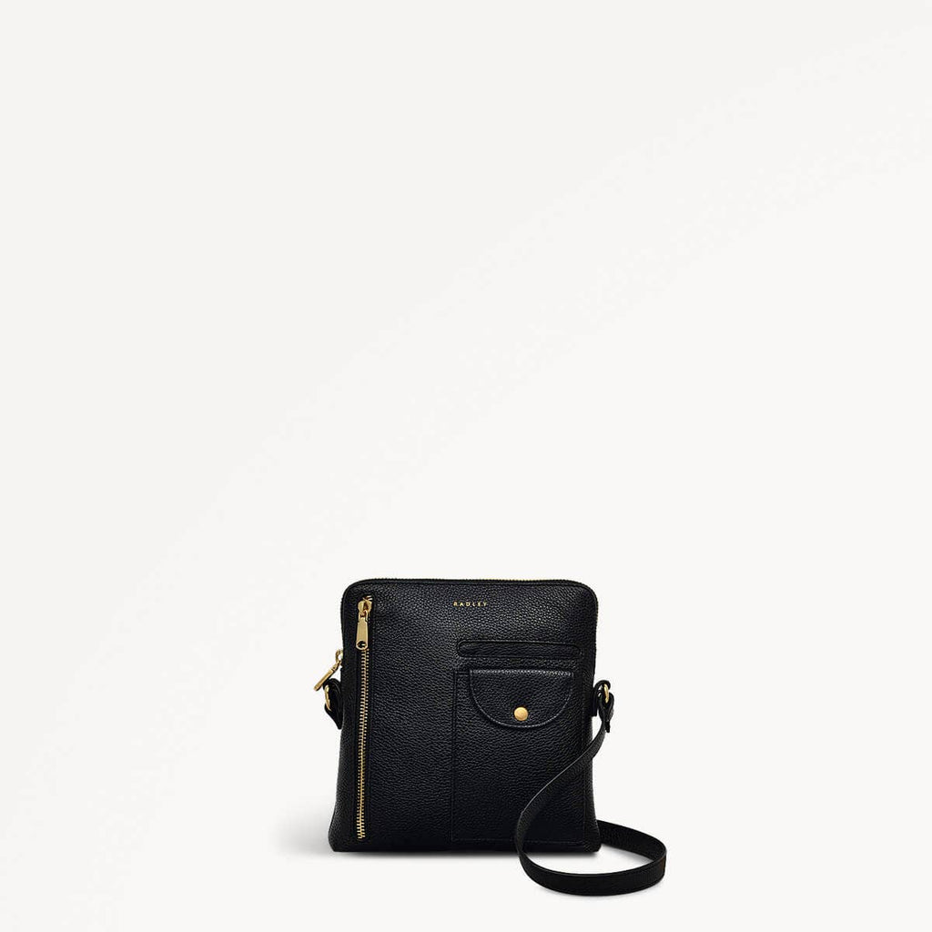Ridge Park Leather Small Ziptop Crossbody Bag in Black - 110940