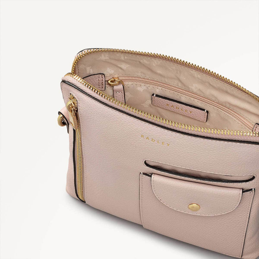 Ridge Park Leather Small Ziptop Crossbody Bag in Clay Pink - 110941