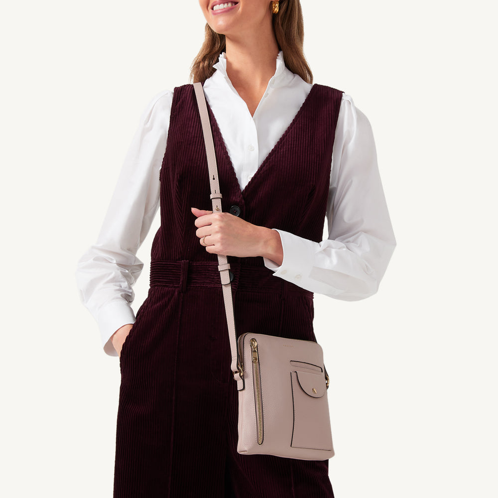 Ridge Park Leather Small Ziptop Crossbody Bag in Clay Pink - 110941