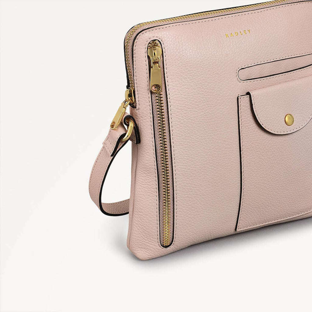 Ridge Park Leather Small Ziptop Crossbody Bag in Clay Pink - 110941