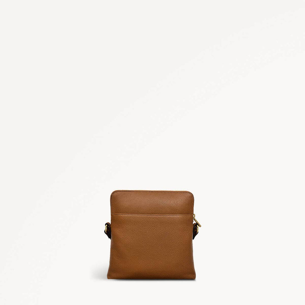 Ridge Park Leather Small Ziptop Crossbody Bag in Caramel - 110942