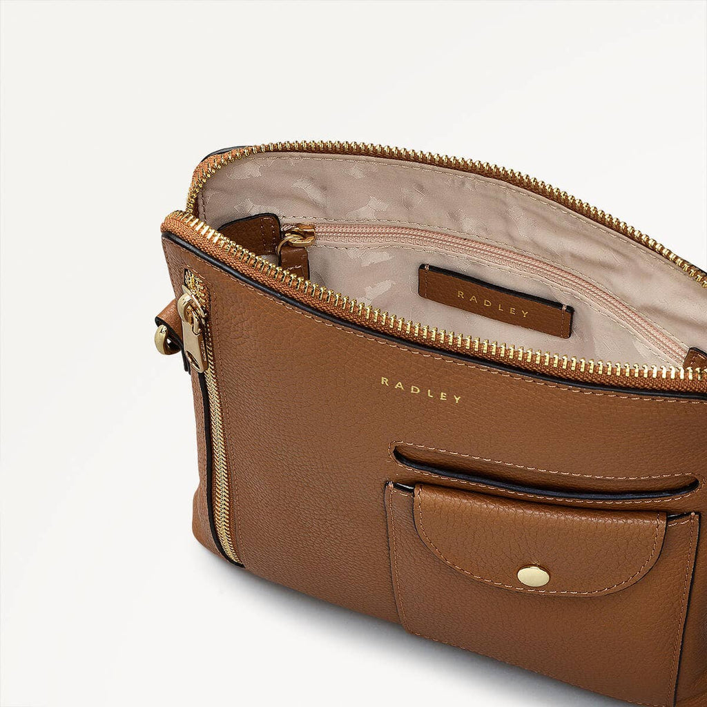 Ridge Park Leather Small Ziptop Crossbody Bag in Caramel - 110942