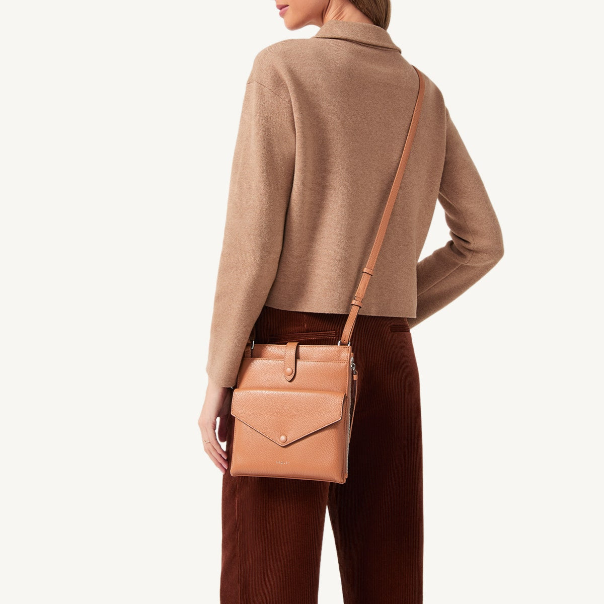 Wilton Way Leather Small Ziptop Crossbody Bag in Dark Butter - 110943