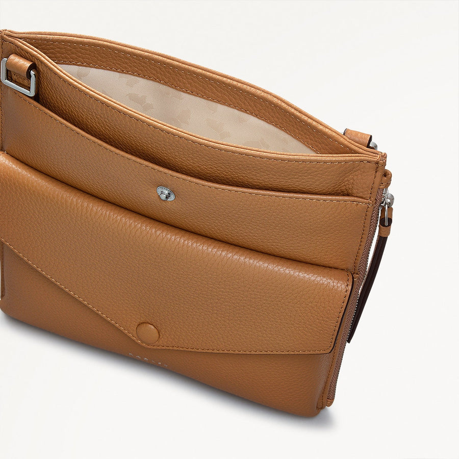 Wilton Way Leather Small Ziptop Crossbody Bag in Dark Butter - 110943