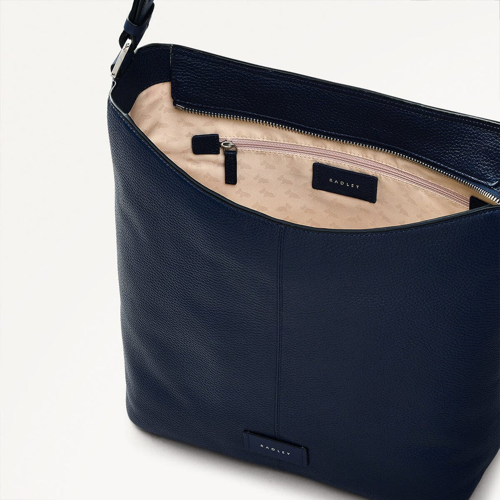 Southwark Lane Leather Large Ziptop Shoulder Bag in Ink - 110957