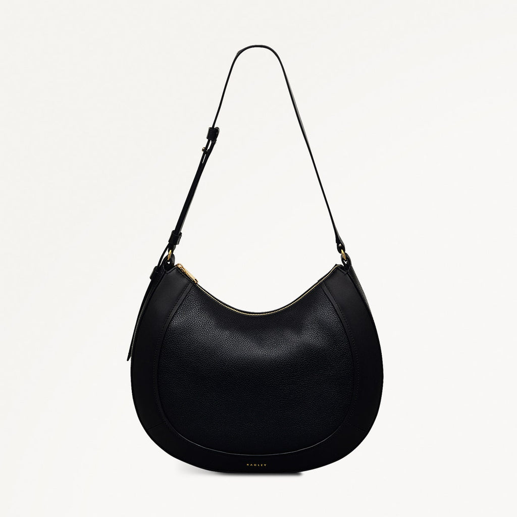 Merchant Hall Leather Large Ziptop Shoulder Bag in Black - 111200