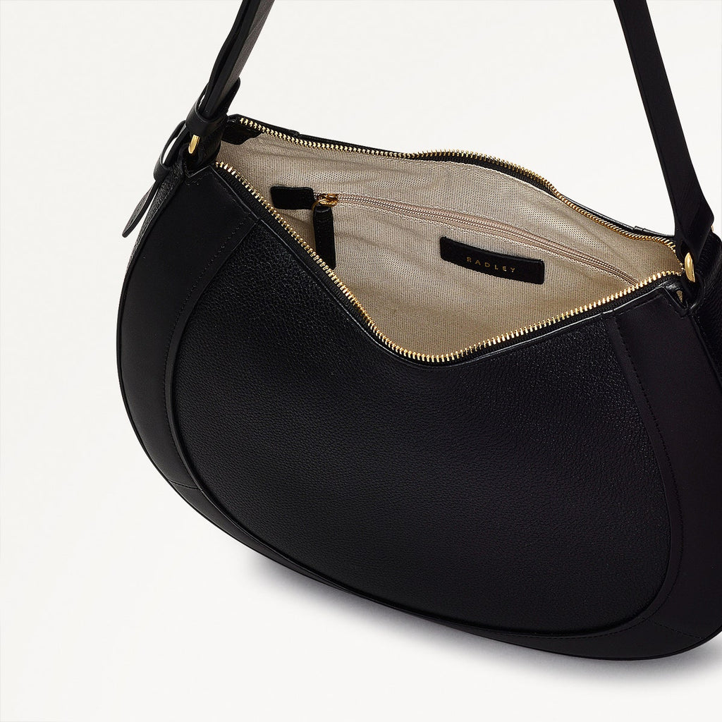 Merchant Hall Leather Large Ziptop Shoulder Bag in Black - 111200