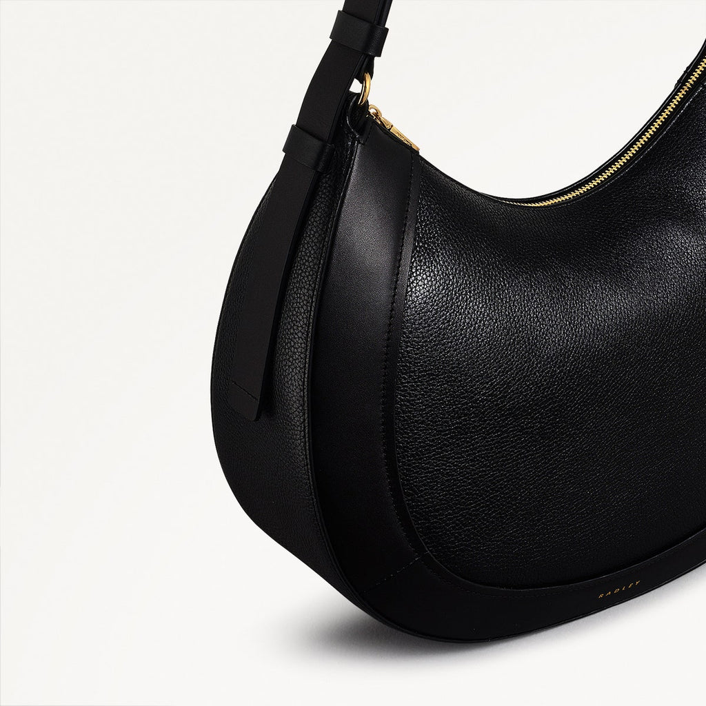 Merchant Hall Leather Large Ziptop Shoulder Bag in Black - 111200