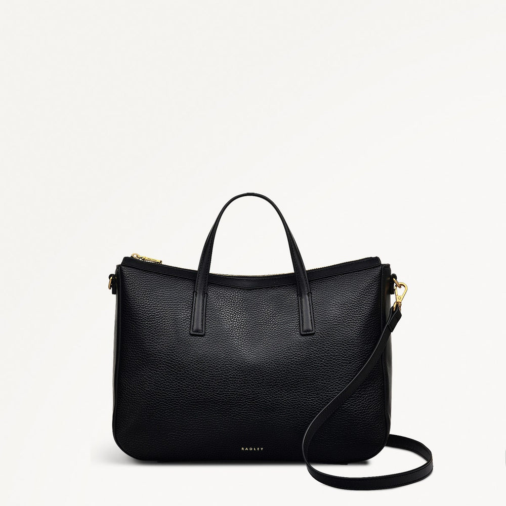 Longford Lane Leather Medium Ziptop Satchel Bag in Black - 111243
