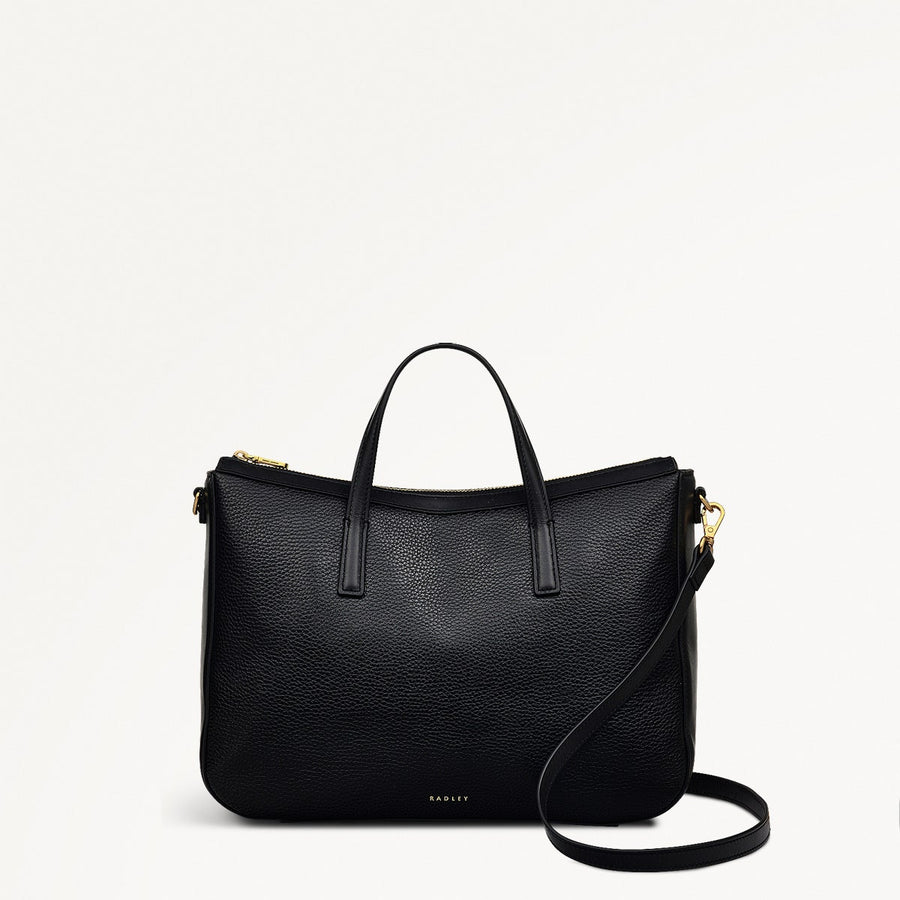Longford Lane Leather Medium Ziptop Satchel Bag in Black - 111243