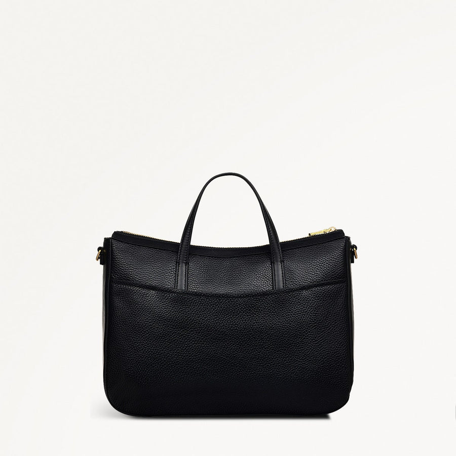 Longford Lane Leather Medium Ziptop Satchel Bag in Black - 111243