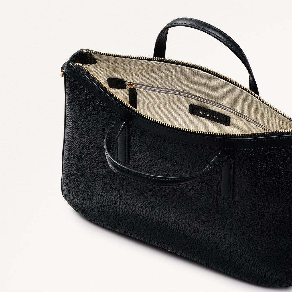 Longford Lane Leather Medium Ziptop Satchel Bag in Black - 111243