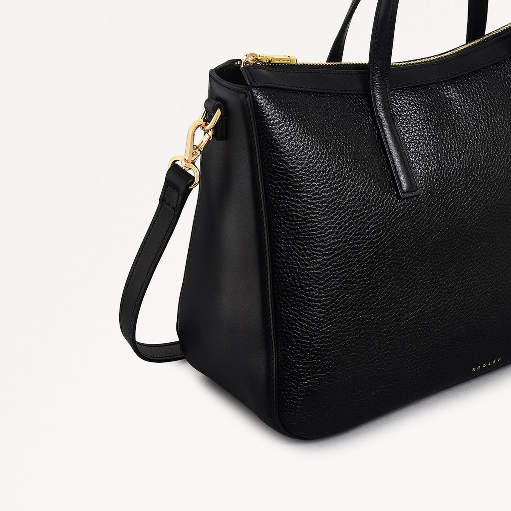 Longford Lane Leather Medium Ziptop Satchel Bag in Black - 111243