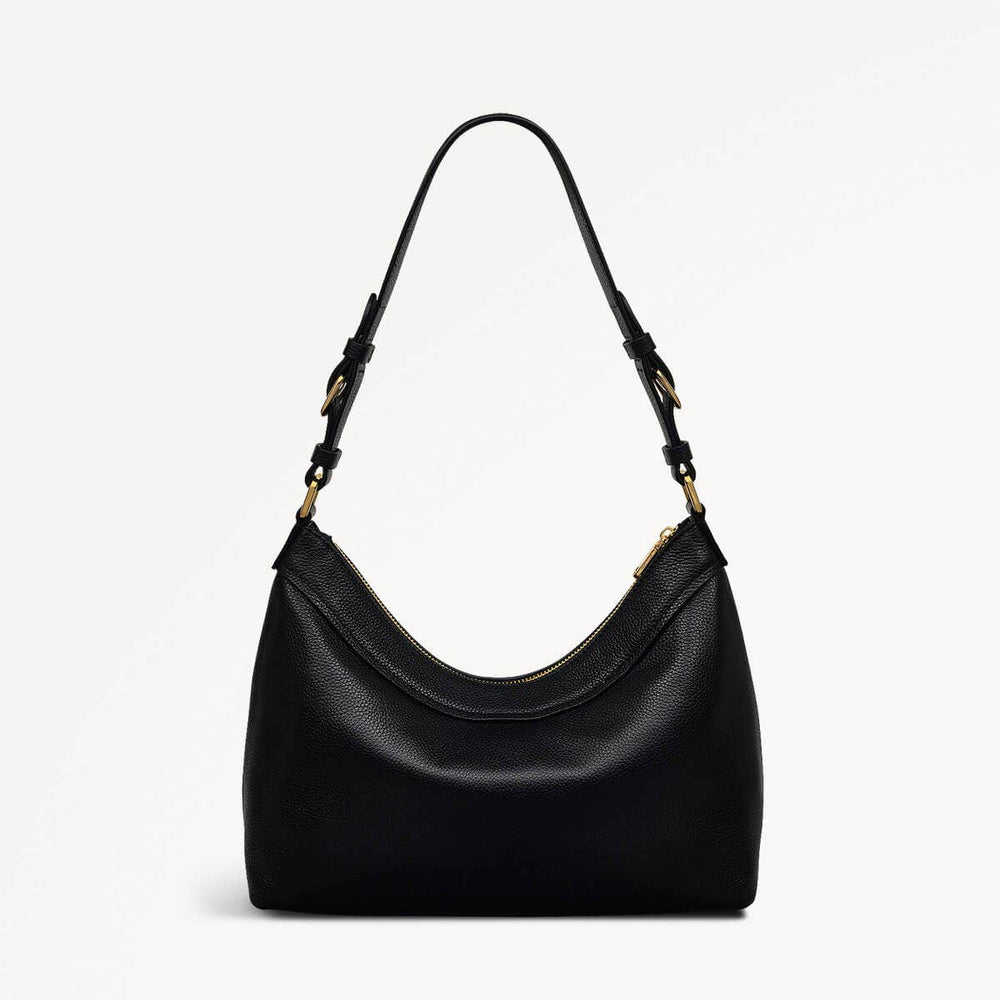 Albany Mews Leather Medium Ziptop Shoulder Bag in Black - 111254