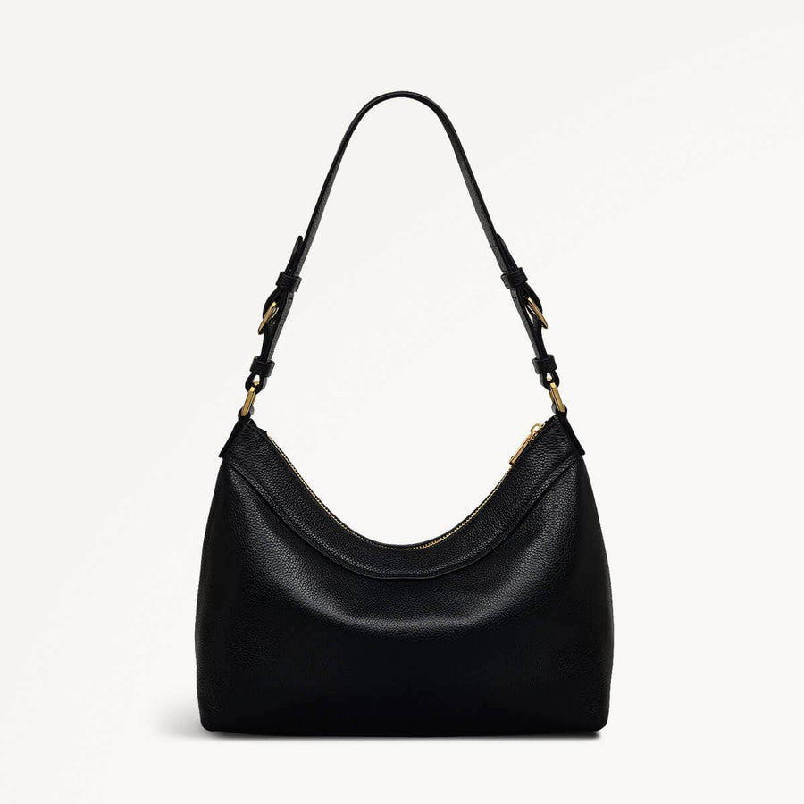 Albany Mews Leather Medium Ziptop Shoulder Bag in Black - 111254