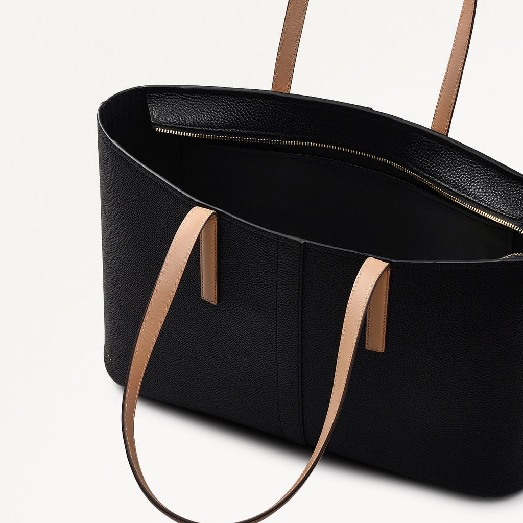 Newton Avenue Leather Large Ziptop Tote Bag in Black - 111263