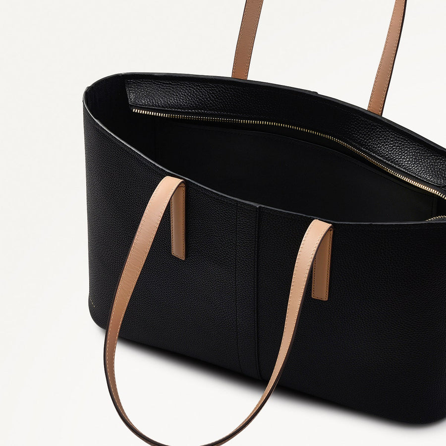 Newton Avenue Leather Large Ziptop Tote Bag in Black - 111263