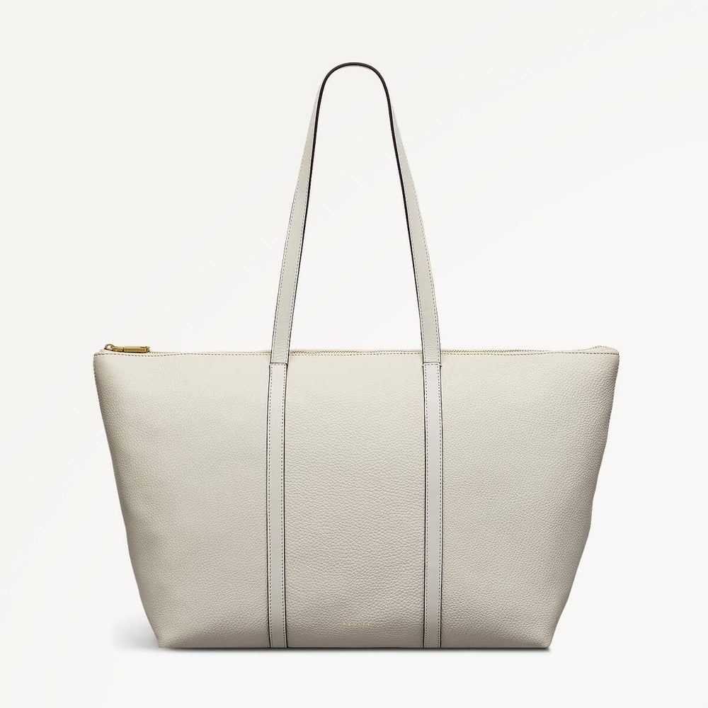 Lynton Close Leather Large Ziptop Tote Bag in Chalk - 111277