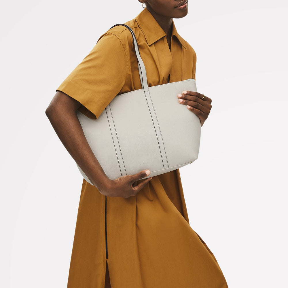 Lynton Close Leather Large Ziptop Tote Bag in Chalk - 111277