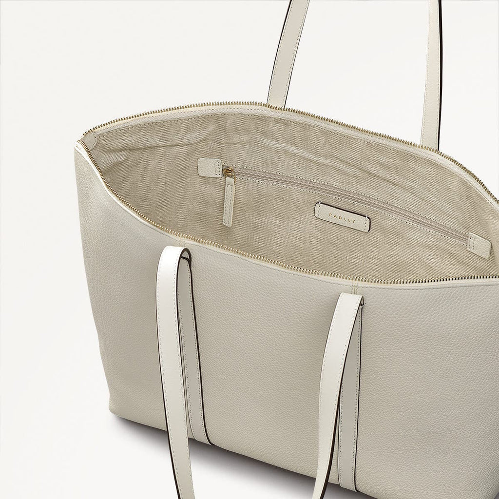 Lynton Close Leather Large Ziptop Tote Bag in Chalk - 111277